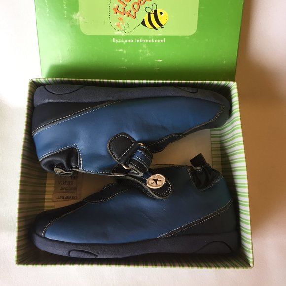 Blue Leather One-Strap Shoes/ Sneakers Girls Sz.10 - Picture 1 of 6